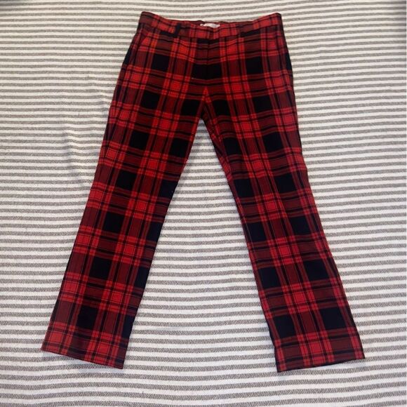 GAP Plaid Tailored Crop Pants Red Straight Leg Zip Fly Size 4 Regular Stretch - Picture 1 of 4